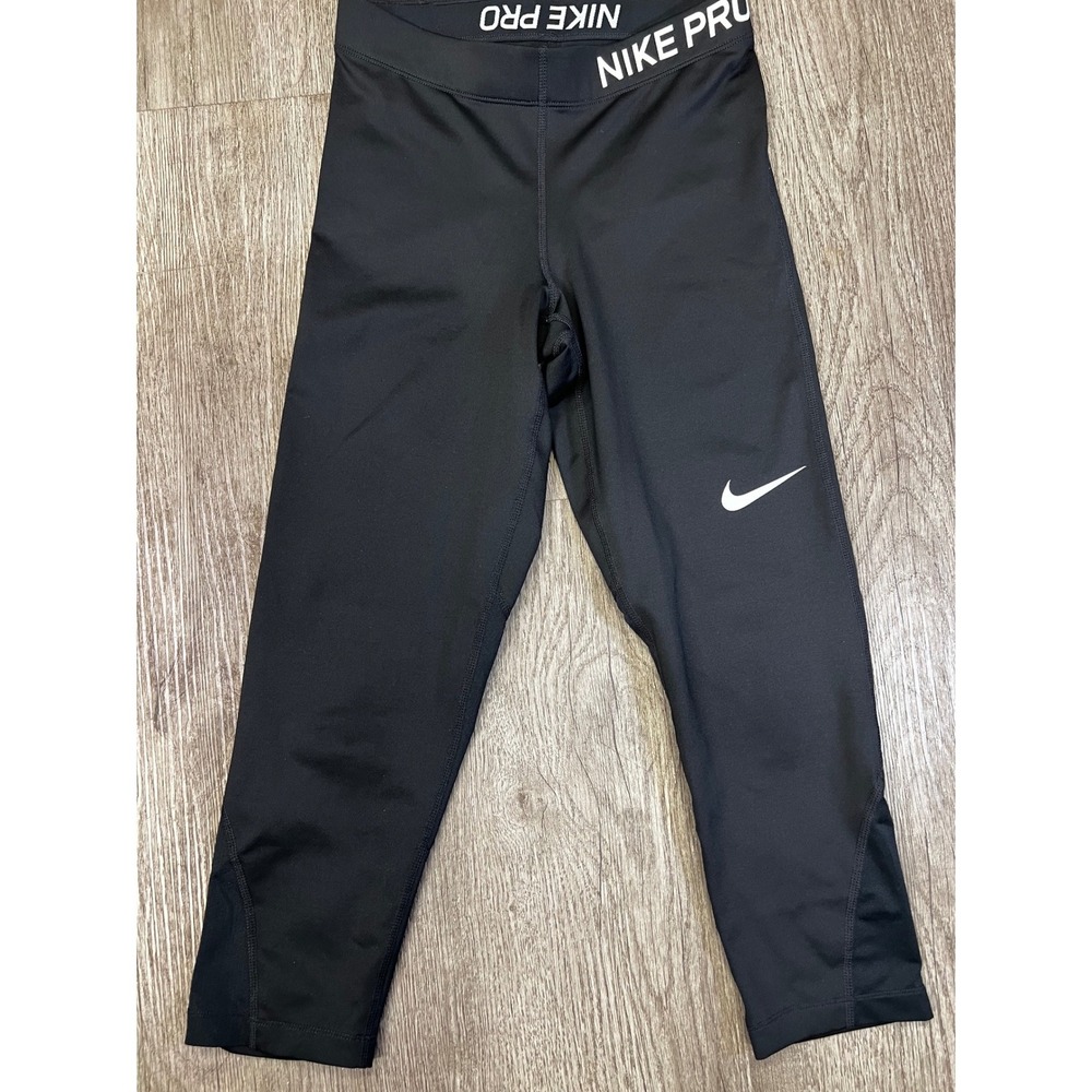 Nike Pro Dri-FIT Womens Black Crop Leggings Mesh Panels Training Tights Small